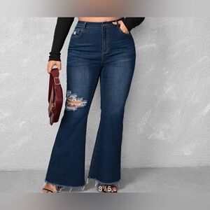 NEW 2 XL Plus Ripped Raw Cut Flare Leg Jeans